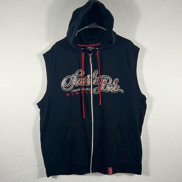 🔥🔥Vintage SOUTH POLE Gear Embroidered Zip Up Sleeveless Hoodie Jacket XL - EUC - Picture 1 of 13